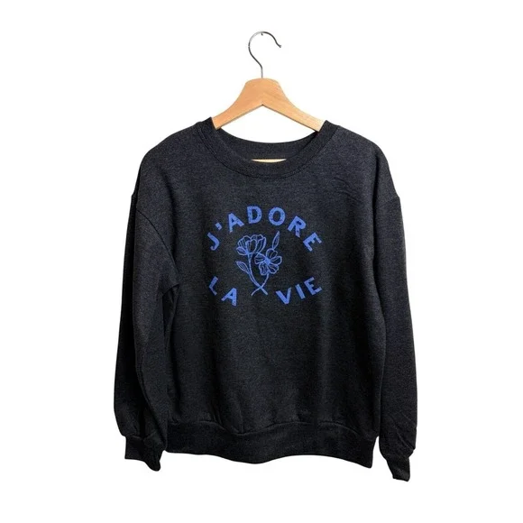 C & C California Grey "J'Adore" sweatshirt Crewneck Women's XS - Picture 1 of 6